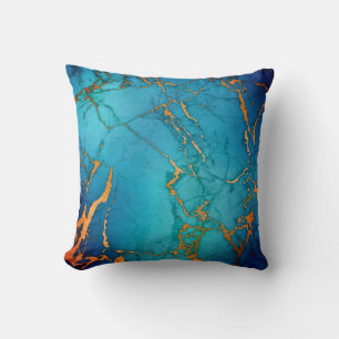 MARBLE ABSTRACT OCEAN BLUE GOLD PILLOW 