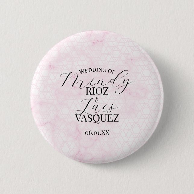 Marble Abstract Pink Wedding Script Black  6 Cm Round Badge (Front)