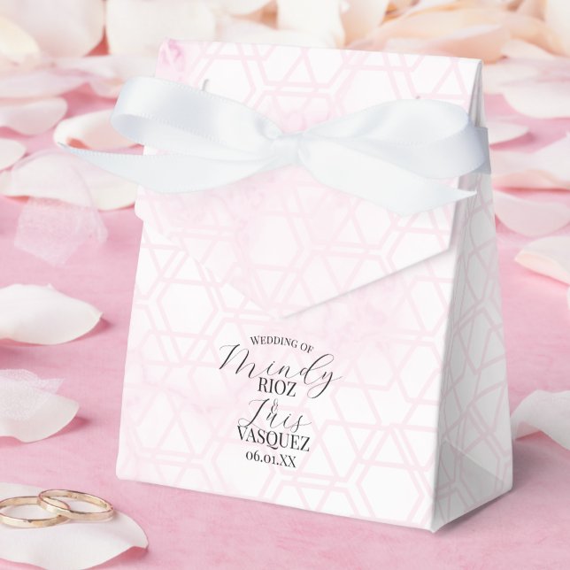Marble Abstract Pink Wedding Script Black  Favour Box (Wedding)