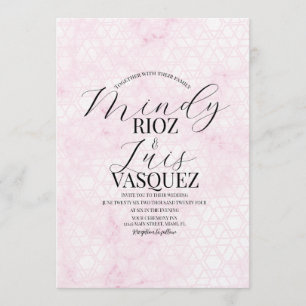 Marble Abstract Pink Wedding Script Black  Invitation