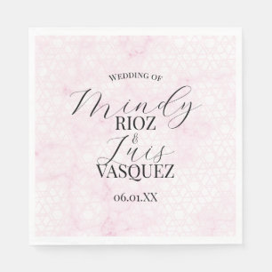 Marble Abstract Pink Wedding Script Black  Napkin
