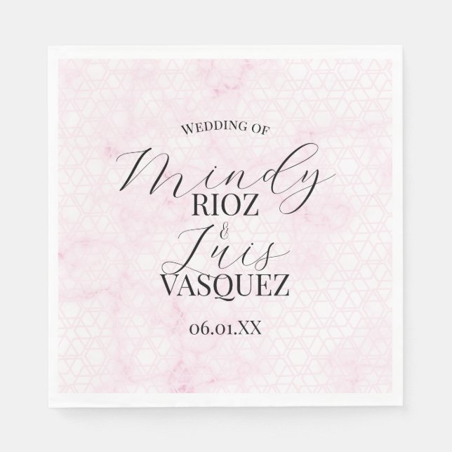 Marble Abstract Pink Wedding Script Black  Napkin (Front)