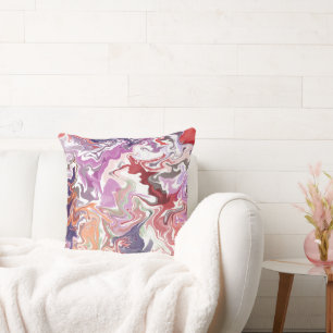 Marble Abstract Red Throw Pillow – Modern Liquid 