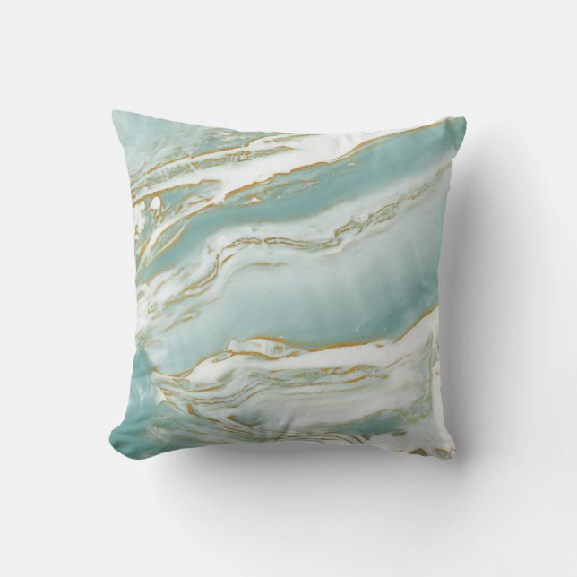 Marble Accent Pillow - Turquoise / Teal & Gold (Front)