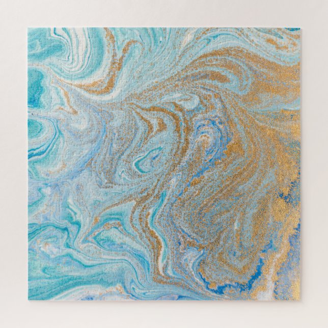 Marble acrylic background, blue with golden glitte jigsaw puzzle (Vertical)
