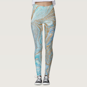 Marble acrylic background, blue with golden glitte leggings