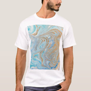 Marble acrylic background, blue with golden glitte T-Shirt