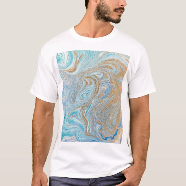Marble acrylic background, blue with golden glitte T-Shirt (Front)