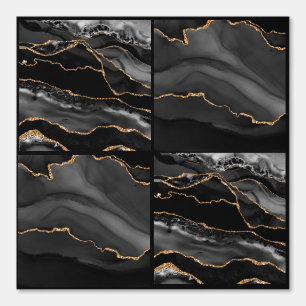 Marble Agate Black and Gold Checkers Wallpaper