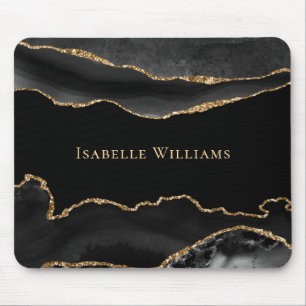 Marble Agate Black Gold Elegant Chic Personalised  Mouse Mat