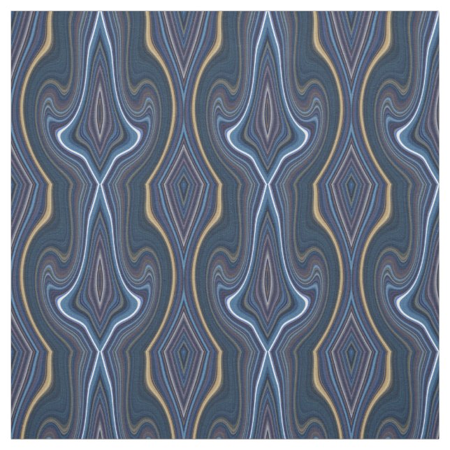 Marble Agate Blue Gold Swirling Chic Pattern Fabric (Swatch)