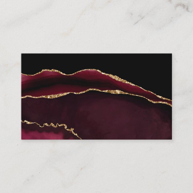 Marble Agate Chic Black Purple Gold Glitter Business Card (Front)