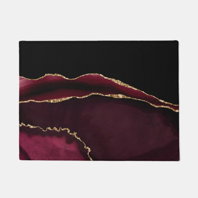 Marble Agate Chic Black Purple Gold Glitter Doormat (Front)