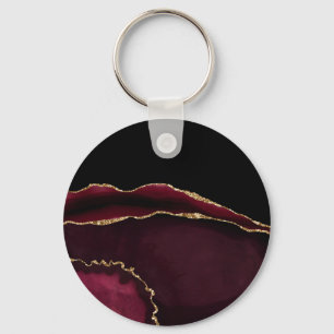 Marble Agate Chic Black Purple Gold Glitter Key Ring