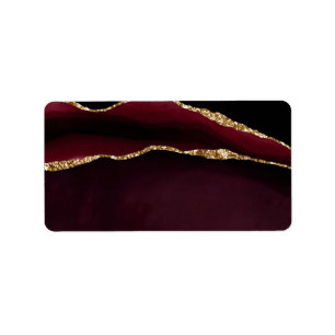 Marble Agate Chic Black Purple Gold Glitter Label