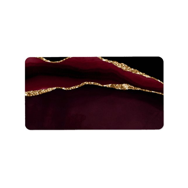 Marble Agate Chic Black Purple Gold Glitter Label (Front)