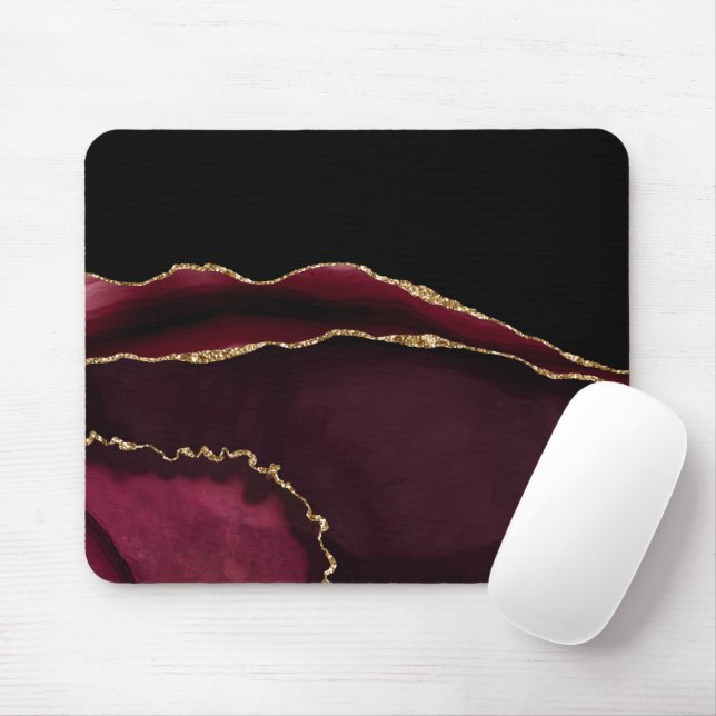 Marble Agate Chic Black Purple Gold Glitter Mouse Mat (With Mouse)
