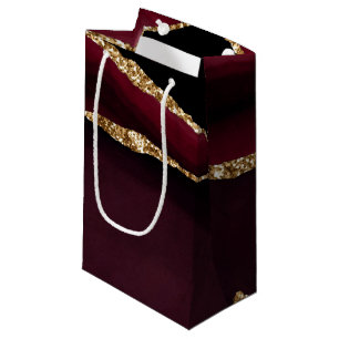 Marble Agate Chic Black Purple Gold Glitter Small Gift Bag