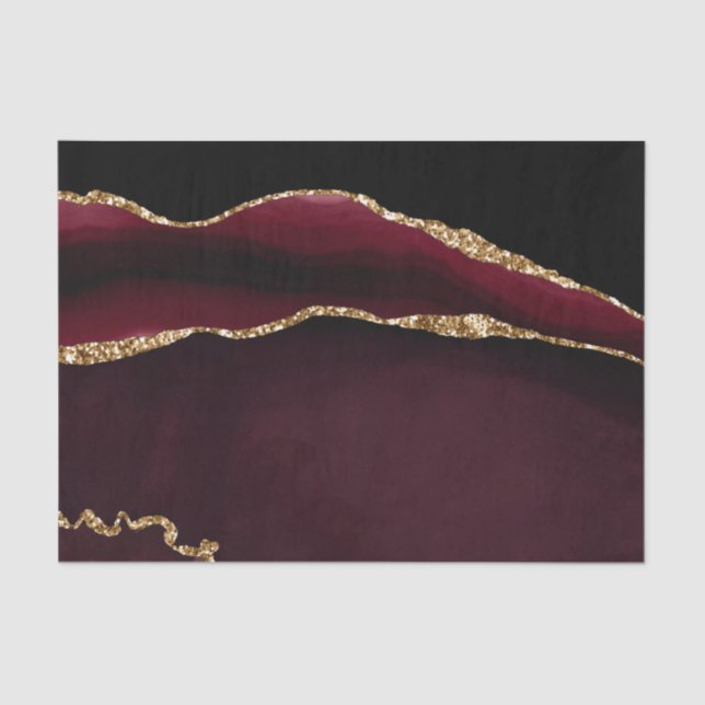 Marble Agate Chic Black Purple Gold Glitter Tissue Paper (Front)