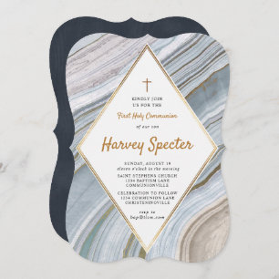 Marble Agate Gold First Holy Communion Invitation