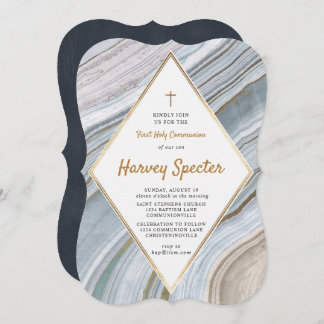 Marble Agate Gold First Holy Communion Invitation