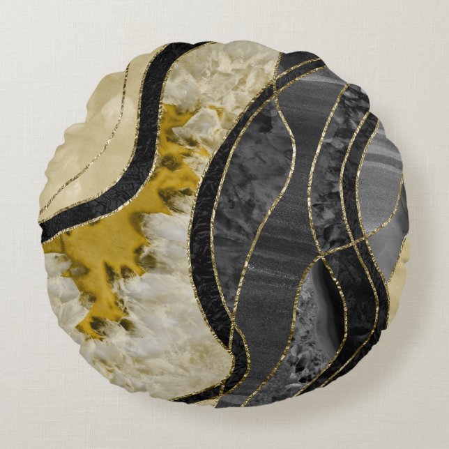 Marble Agate Gold Glam 6 Round Cushion (Front)
