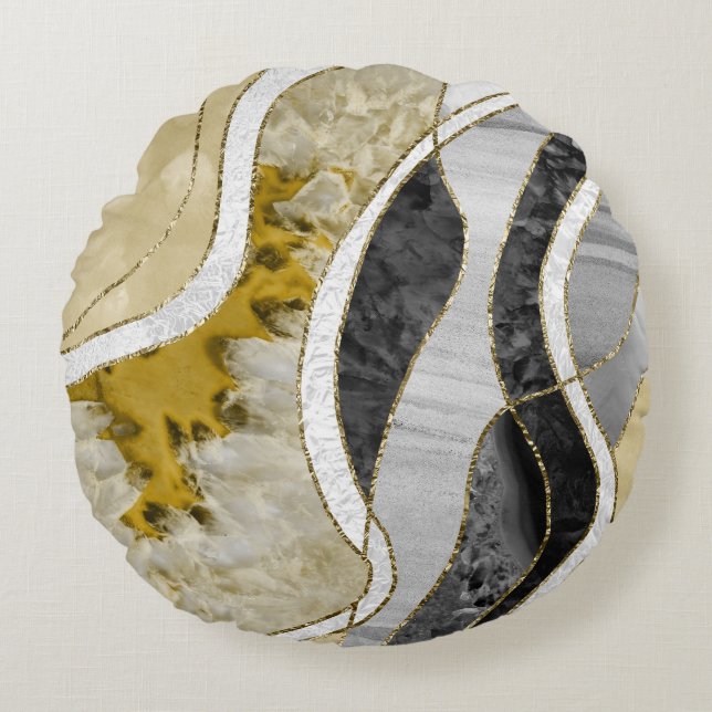 Marble Agate Gold Glam 7 Round Cushion (Front)