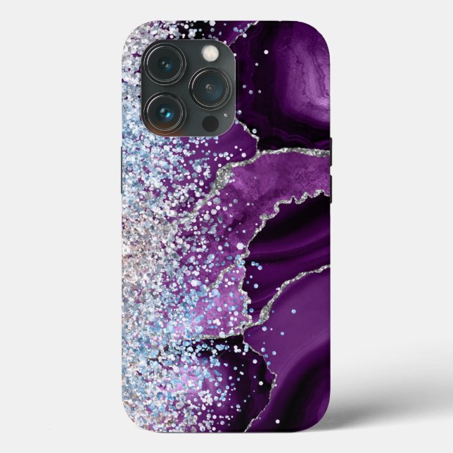 Marble Agate Liquid Ink Purple Glitter Case-Mate iPhone Case (Back)