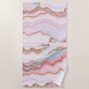 Marble Agate Modern Blue Pink Gold Collection Beach Towel