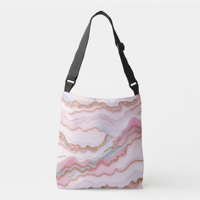 Marble Agate Modern Blue Pink Gold Collection Crossbody Bag (Front)