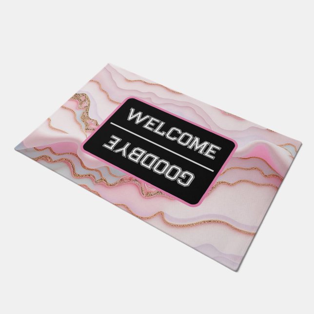 Marble Agate Modern Blue Pink Gold Collection Doormat (Angled)