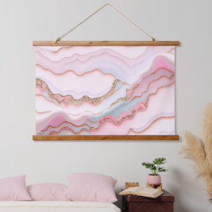 Marble Agate Modern Blue Pink Gold Collection Hanging Tapestry