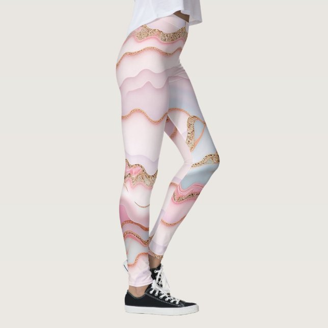 Marble Agate Modern Blue Pink Gold Collection Leggings (Right)