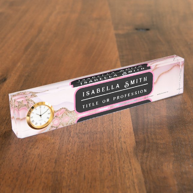 Marble Agate Modern Blue Pink Gold Collection Nameplate (Side)