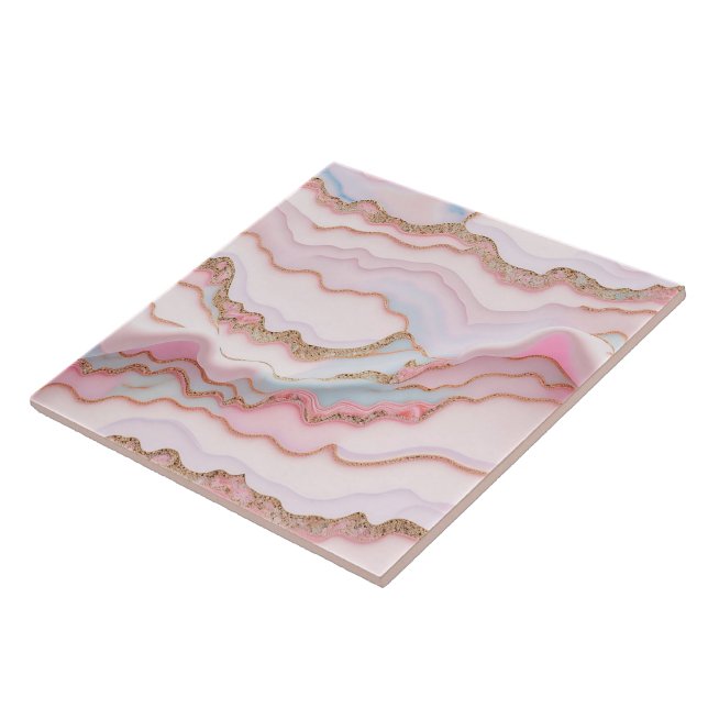 Marble Agate Modern Blue Pink Gold Collection Tile (Side)