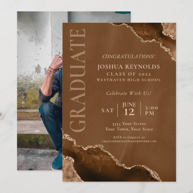 Marble Agate Photo Graduation Party Invitation (Front/Back)