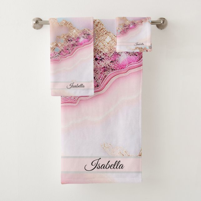 Marble Agate Popular Blue Pink Gold Collection Bath Towel Set (Insitu)