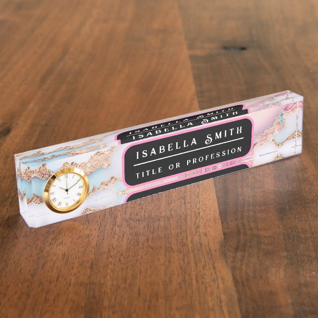 Marble Agate Popular Blue Pink Gold Collection Nameplate (Side)