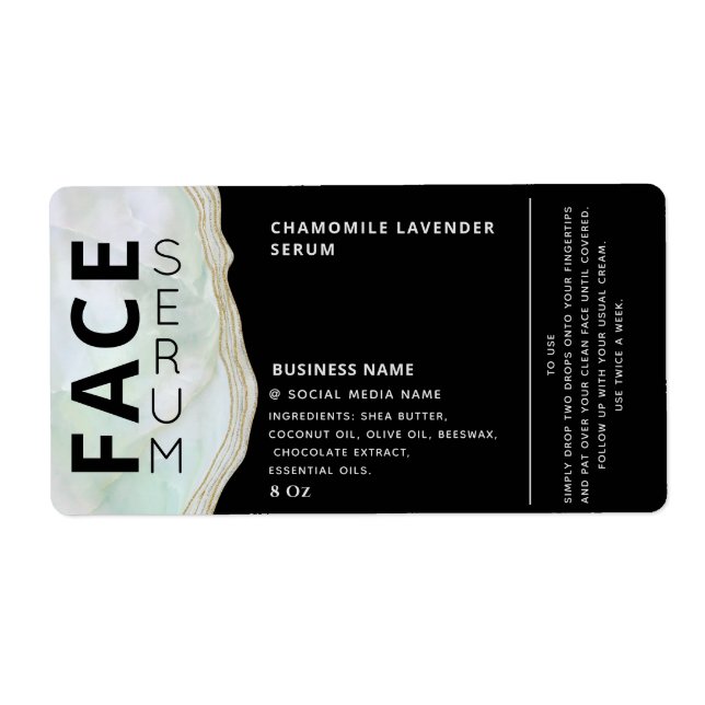 Marble agate professional black face serum label (Front)