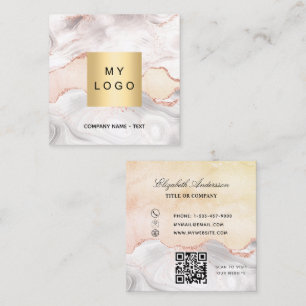 Marble agate rose gold logo QR code elegant Square Business Card