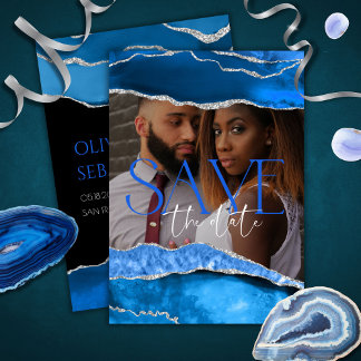Marble Agate Royal blue Photo Wedding Save The Date