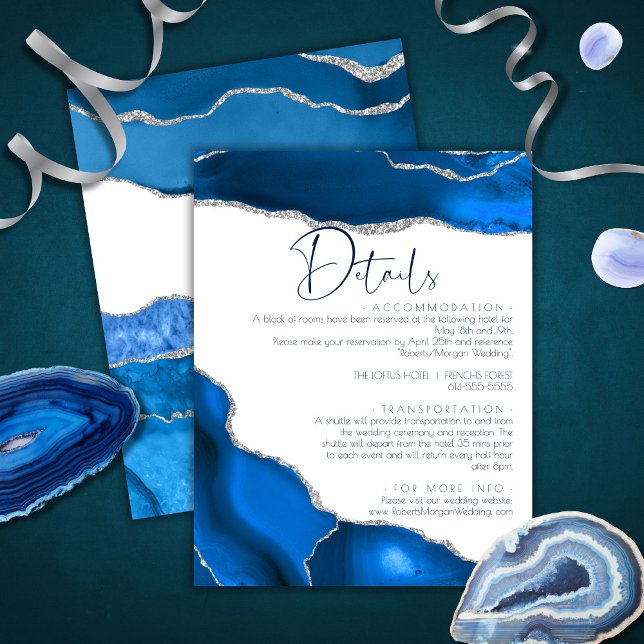 Marble Agate Royal blue wedding Details Enclosure Card (Creator Uploaded)