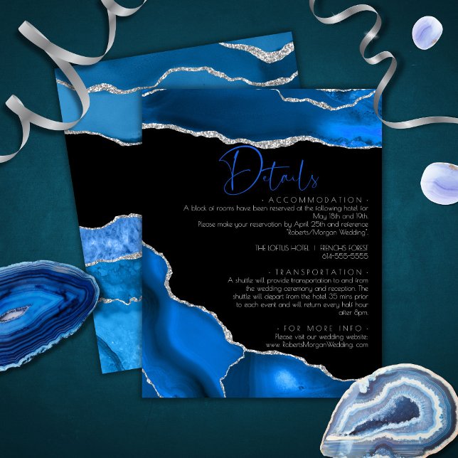 Marble Agate Royal blue wedding Details Enclosure Card (Creator Uploaded)