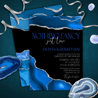 Marble Agate Royal blue wedding Invitation