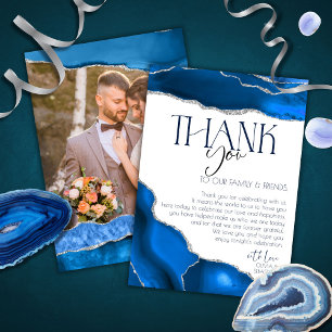 Marble Agate Royal blue wedding Wedding  Thank You Card