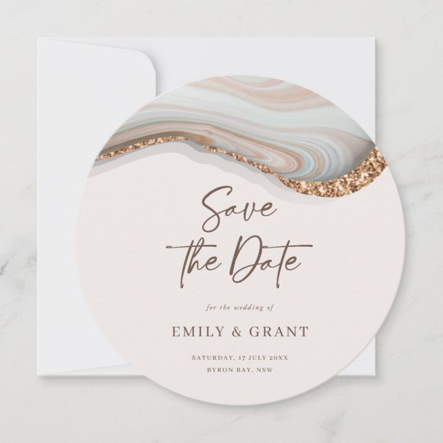 Marble Agate Save the Date Round Invitation (Front)