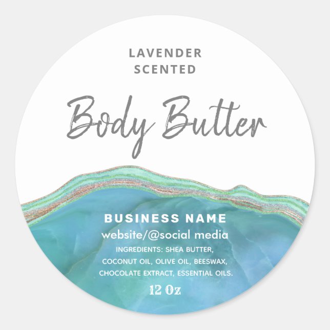 Marble agate script body butter label (Front)