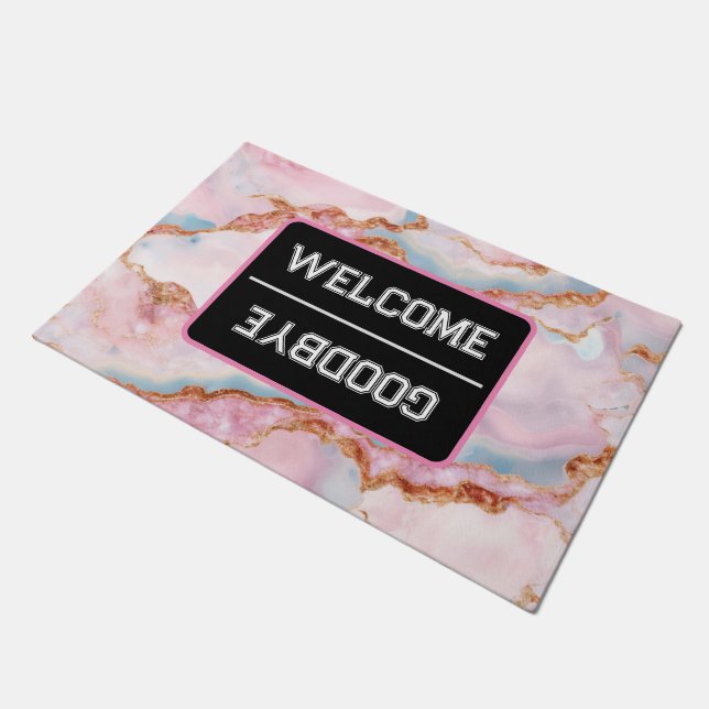 Marble Agate Trendy Blue Pink Gold Collection Doormat (Angled)