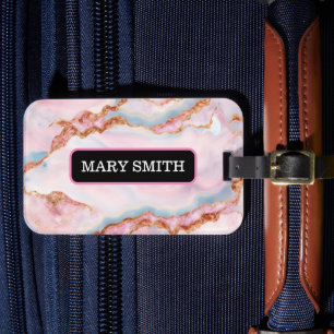 Marble Agate Trendy Blue Pink Gold Collection Luggage Tag