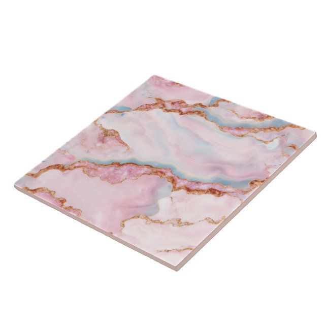 Marble Agate Trendy Blue Pink Gold Collection Tile (Side)